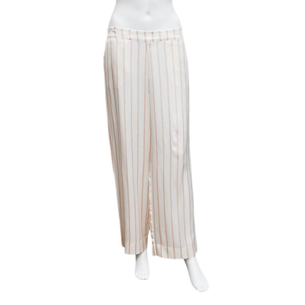 Asceno Striped Silk Satin Modern PJ Pants Size M Pink White